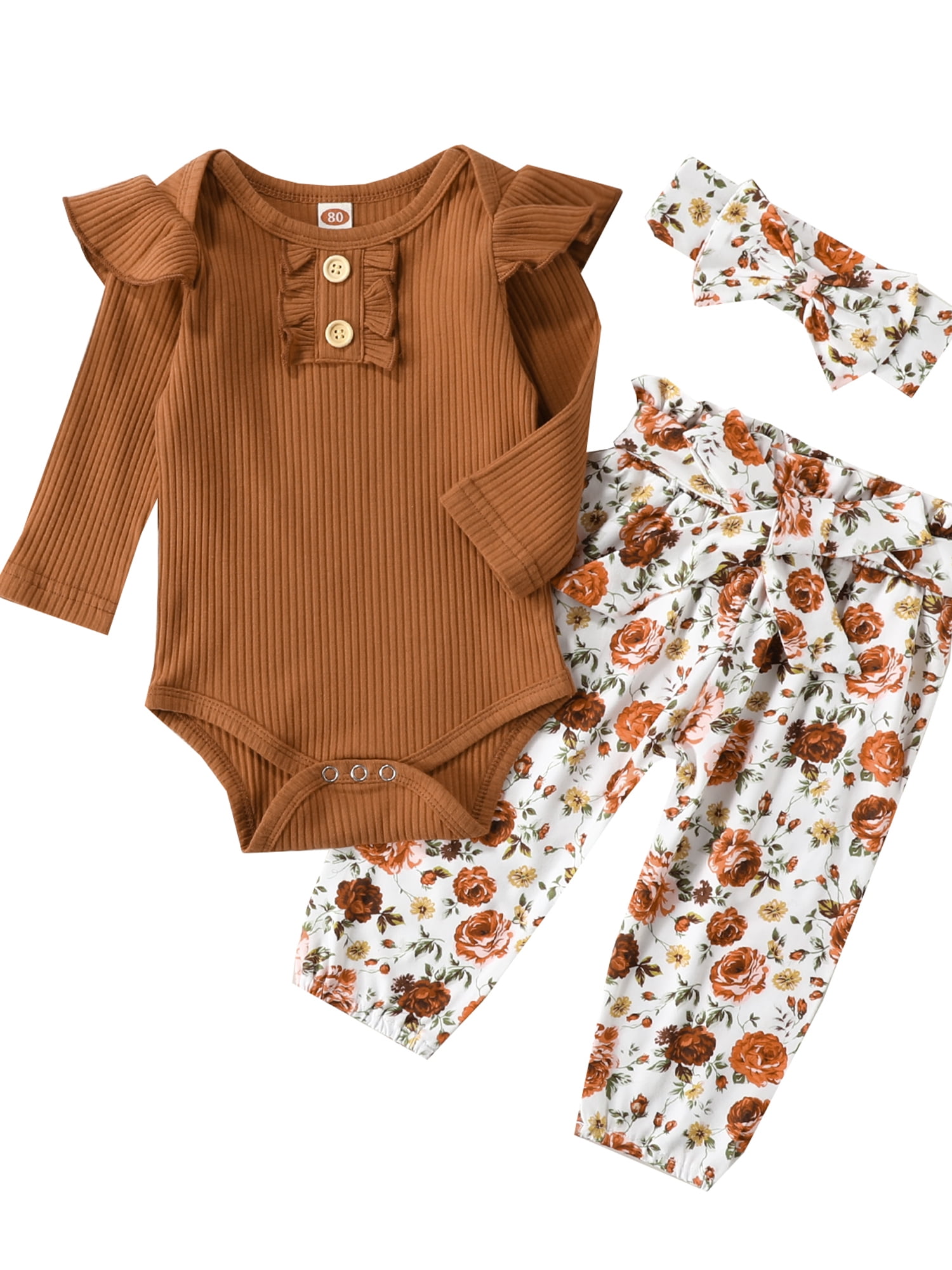 Dooleck Baby Girls Pit Strip Outfit Ruffle Long Sleeve With Buttons