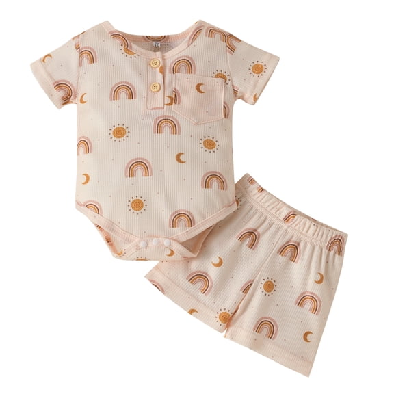 Dooleck Baby Waffle Outfit Rainbow Sunshine Clothes Bodysuit Onesies Shorts Pants
