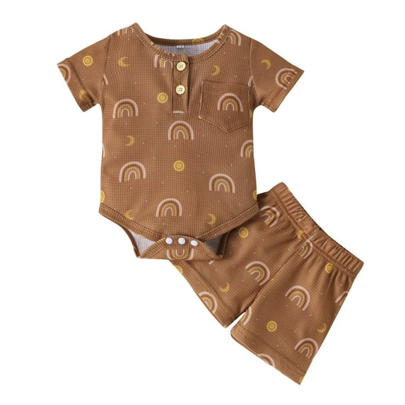 Dooleck Baby Waffle Outfit Rainbow Sunshine Clothes Bodysuit Onesies Shorts Pants