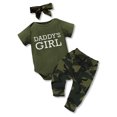 thumbnail image 1 of Dooleck Daddy's Baby Boy Girl Outfits Set Camo Baby Clothes Romper Top Long Pant Headband, 1 of 7