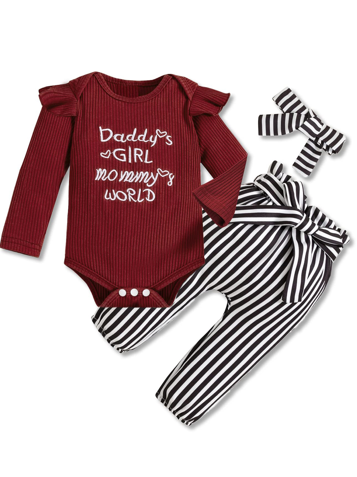 Dooleck Daddys Girl Baby Clothes Infant Outfit Ribbed Bodysuit Stripe
