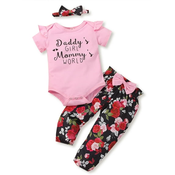 Dooleck Daddys Girl Baby Clothes Infant Outfit Ruffle Bodysuit Floral Halen Pant Set