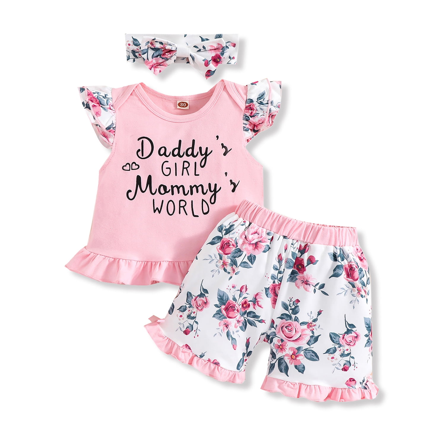 Dooleck Daddys Girl Baby Clothes Infant Toddler Ruffle Shirt Top Shorts
