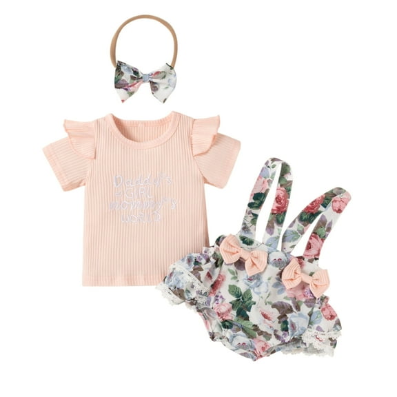 Dooleck Daddys Girl Baby Clothes Ribbed Shirt Top Strap Bowtie Bloomer Shorts Outfit