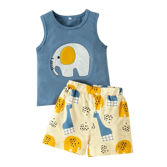Dooleck Elephant Baby Clothes Animal Outfit Unisex Sleeveless Tops Shorts Pant Set
