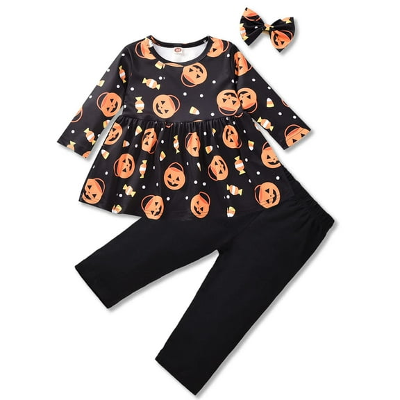 Dooleck Girl Halloween Outfit Ruffle Flare Tunic Dress Top Skull Pants Ghost Toddler Baby Girl Clothes Set, 12M-4T