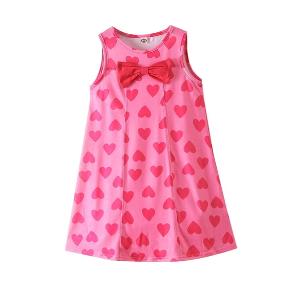 Dooleck Girls Sleeveless Dress Floral Heart Print School Party Casual Sundress 3-12 Years