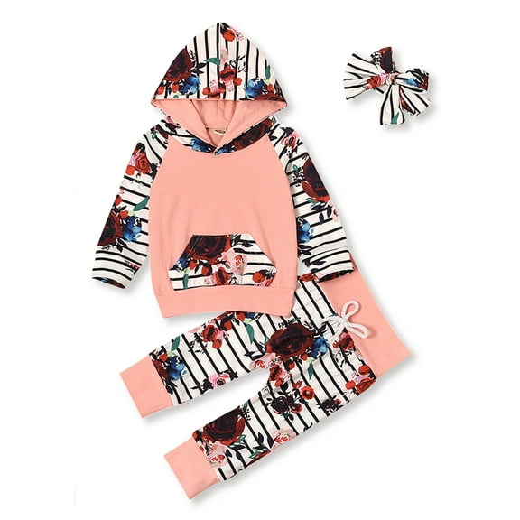 Dooleck Infant Baby Clothes Pocket Hoodie Floral Halen Pant Outfit Set Streetwear
