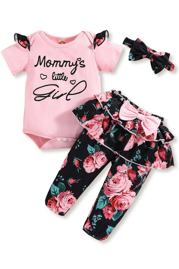 Infant Baby Girls Clothes Mommy's Little Girl Newborn Outfit Clothing Ruffle Romper Floral Pant