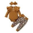 thumbnail image 1 of Dooleck Infant Ribbed Clothes Ruffle Bodysuit Leopard Halen Pant Outfit Streetwear, 1 of 7