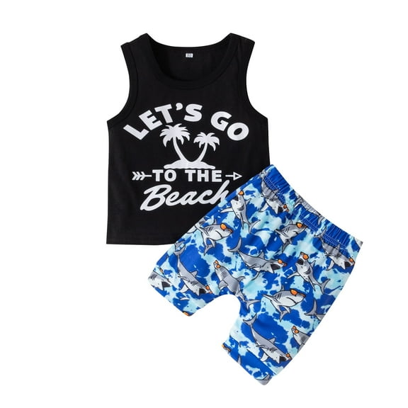 Dooleck Infant Toddler Baby Girl Summer Clothes Graphic Vest Top Shark Shorts Outfit