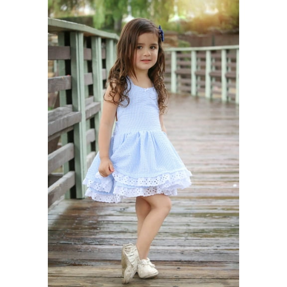 Dooleck Kids Little Girl Sleeveless Dresses Plaid Printed Strap Princess Lace Dress