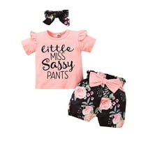 Dooleck Little Girls Summer Clothes Toddler Baby girl Clothes Ruffle T-Shirt + Pant Set with Headband