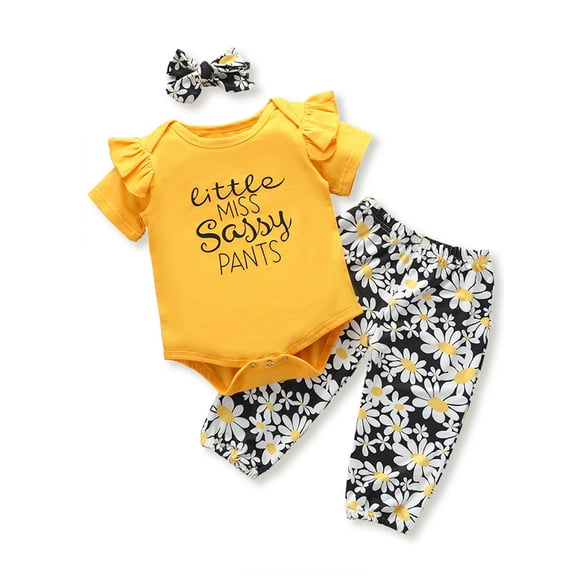 Dooleck Little Miss Sassy Pants Outfit Infant Bodysuit Jogger Female Sleepwear