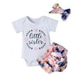 thumbnail image 1 of Dooleck Little Sister Baby Clothes Letter Bodysuit Ruffle Bloomers Shorts Outfit Set, 1 of 7