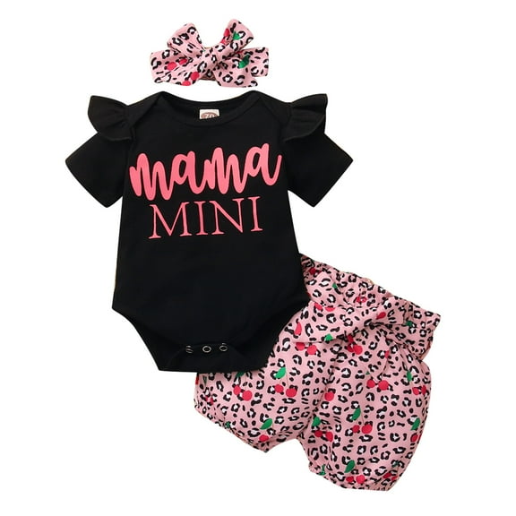 Dooleck Mamas Baby Girl Clothes Infant Ruffle Bodysuit Leopard Short Pant Outfit Set