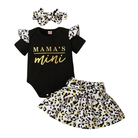 Dooleck Mamas Baby Girl Clothes Infant Ruffle Onesies Bodysuit Leopard Skirt Outfit
