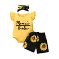 thumbnail image 1 of Dooleck Mamas Bestie Baby Girl Clothes Infant Ruffle Bodysuit Sunflower Shorts Outfit, 1 of 7