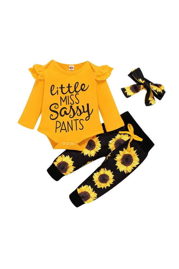 Newborn Baby Girl Outfits Sunflower Baby Clothes Infant Onesies Ruffle Pant