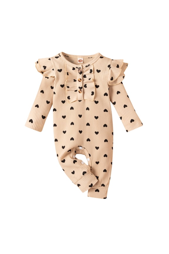 Newborn Infant Baby Girl Clothes Ribbed Ruffle Jumpsuit Love Heart Romper