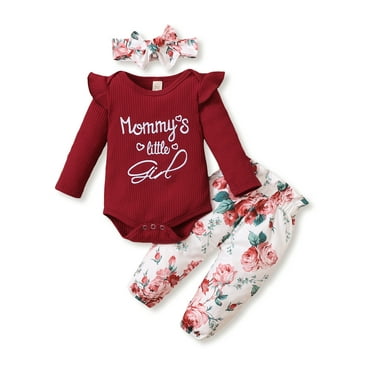 Dooleck Newborn Infant Baby Girl Clothes Ruffle Romper Pants Headband 3pc Outfit Set