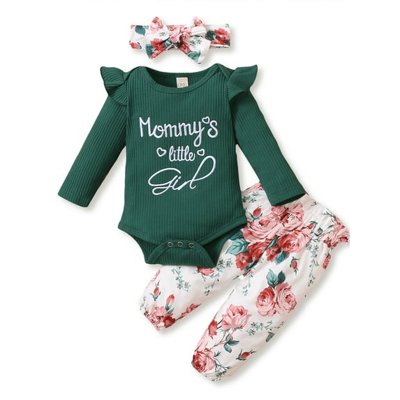 Dooleck Newborn Infant Baby Girl Clothes Ruffle Romper Pants Headband 3pc Outfit Set