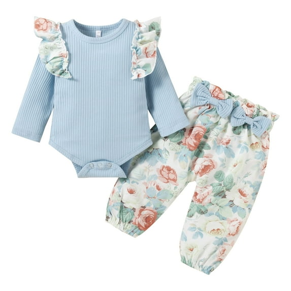Dooleck Pit Strip Girl Baby Clothes Newborn Outfit Ruffle Floral Print Pants Set Sleepwear
