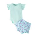 thumbnail image 1 of Dooleck Ribbed Baby Clothes Floral Outfit Infant Bodysuit Onesies Bloomer Shorts Set, 1 of 8