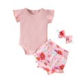 thumbnail image 1 of Dooleck Ribbed Baby Clothes Floral Outfit Infant Bodysuit Onesies Bloomer Shorts Set, 1 of 8