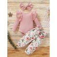 thumbnail image 1 of Dooleck Ribbed Baby Clothes Infant Girl Ruffle Bodysuit Floral Halen Pant Outfit Set, 1 of 8