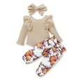 thumbnail image 1 of Dooleck Ribbed Baby Clothes Infant Girl Ruffle Bodysuit Floral Halen Pant Outfit Set, 1 of 8