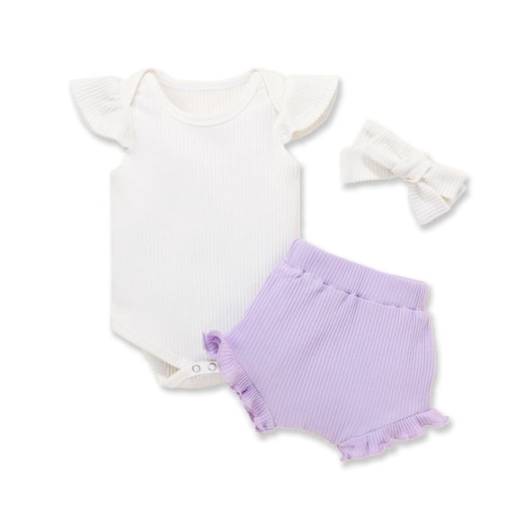 Dooleck Ribbed Baby Clothes Infant Ruffle Bodysuit Ruffle Bloomer Shorts Outfit Set