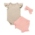thumbnail image 1 of Dooleck Ribbed Baby Clothes Infant Ruffle Bodysuit Ruffle Bloomer Shorts Outfit Set, 1 of 8