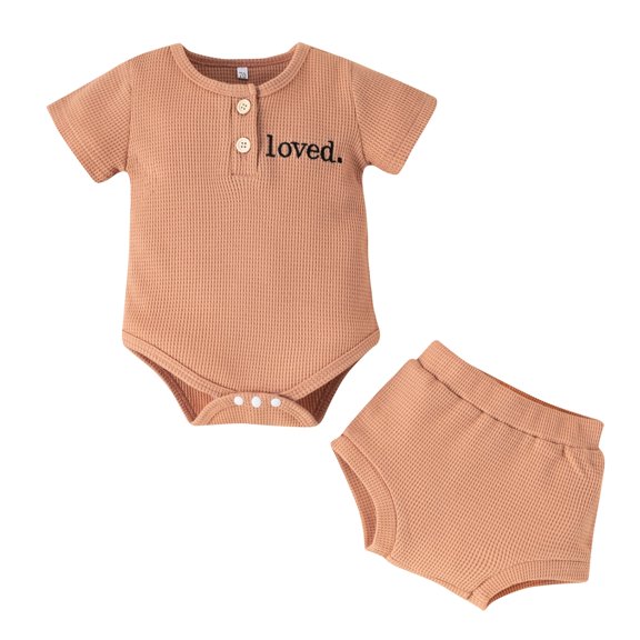 Dooleck Ribbed Baby Clothes Waffle Outfit Loved Bodysuit Onesies Bloomer Shorts Set