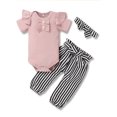 thumbnail image 1 of Dooleck Ribbed Baby Girl Clothes Infant Ruffle Bodysuit Bow Halen Pant Outfit Set, 1 of 8