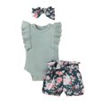 thumbnail image 1 of Dooleck Ribbed Baby Girl Clothes Ruffled Bodysuit Floral Shorts Pants Infant Outfit, 1 of 8