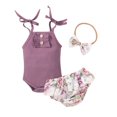 thumbnail image 1 of Dooleck Ribbed Baby Girl Clothes Strap Bodysuit Floral Bloomer Shorts Infant Outfit, 1 of 8