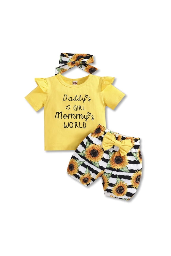 Toddler Girl Clothes Daddy's Girl Mommy's World Ruffled Shirts Shorts Summer Outfits Set