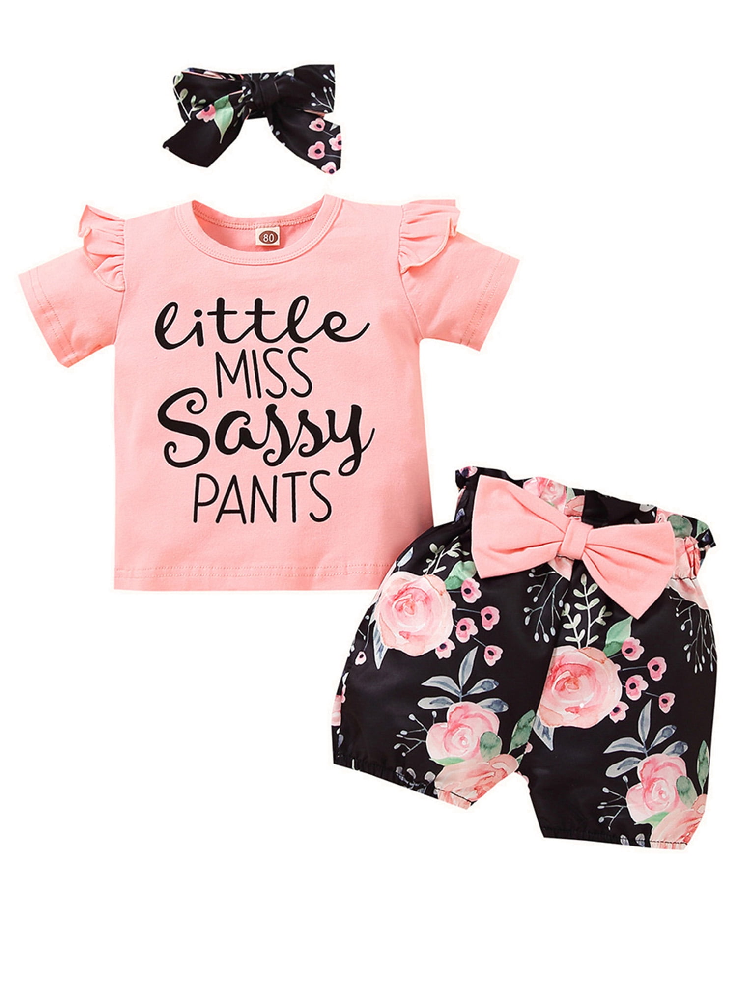 Dooleck Toddler Girl Summer Outfit Little Miss Sassy Pants Shirt