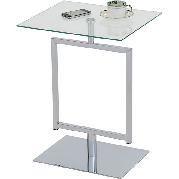 Doolins Modern Accent End Table in Chrome Metal Frame and Tempered Glass Top