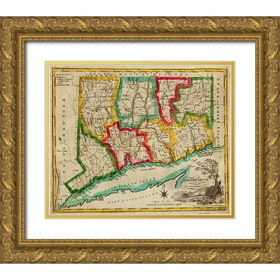 Doolittle, Amos 14x12 Gold Ornate Wood Framed with Double Matting Museum Art Print Titled - State of Connecticut, 1827