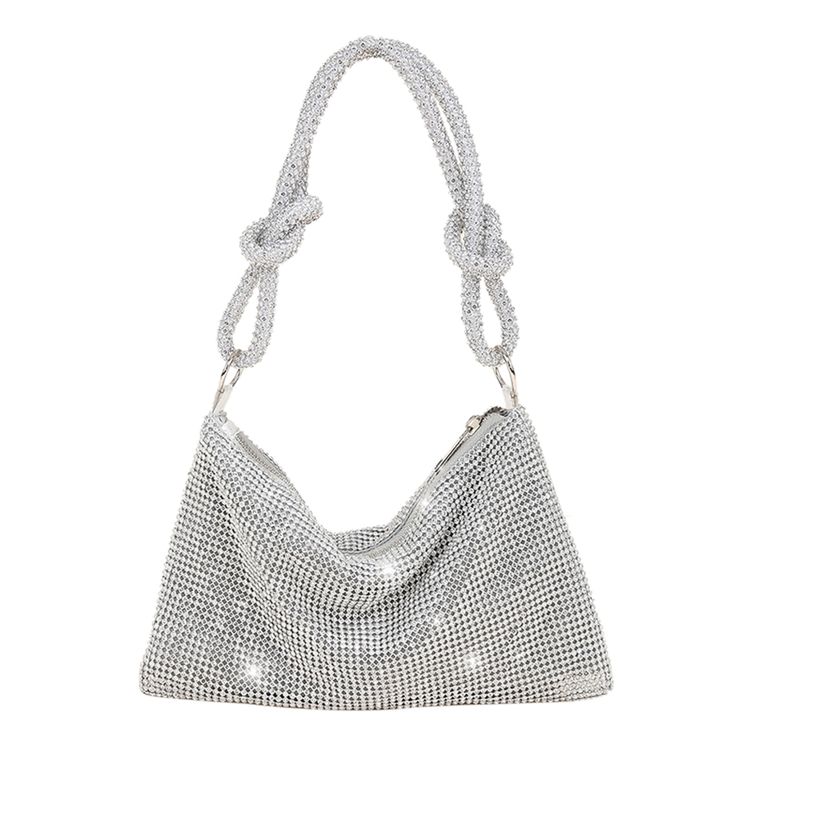 QLBO Silver Purse Rhinestone Purse Silver Clutch Sparkly Purse Silver Bag  10.2×0.4×6.69(Silver): Handbags