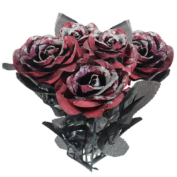 Doolland Simulation Black Rose Artificial Fake Flower Roses Home Valentine's Day Wedding Party Decoration Bouquet Halloween