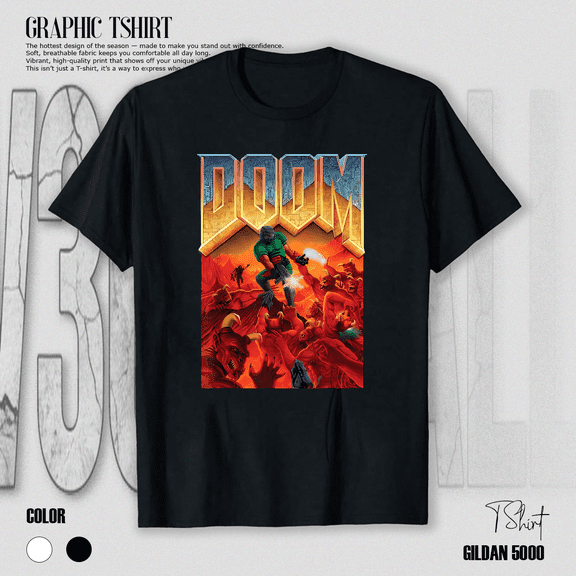 Doom Retro Video Game Classic Gamer Full Color Cover Art Design T-Shirt V16473, for Men & Women, up to Size 5XL