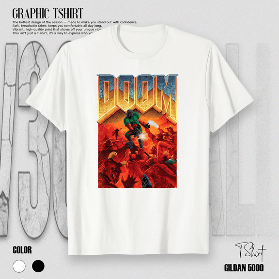 Doom Retro Video Game Classic Gamer Full Color Cover Art Design T-Shirt V16473, for Men & Women, up to Size 5XL