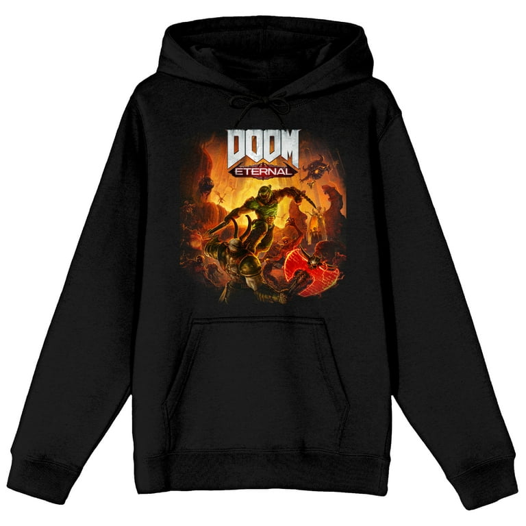 Doom Video Game Key Art Distressed Men's Black Hooded Sweatshirt-S