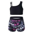 thumbnail image 1 of Doomiva 2 Pcs Sporty Tankini for Girls One Shoulder Straps Crop Top with Shorts Dancewear Black Music 14, 1 of 7