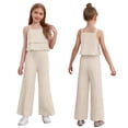 thumbnail image 1 of Doomiva 2 Piece Summer Outfit Toddler Girls Solid Sleeveless Ruffle Cami Tops with Elastic Waist Wide Leg Pants Set White 100, 1 of 6
