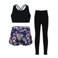 thumbnail image 1 of Doomiva 3 Pcs Upf 50+ Rash Guard Sets for Girls Athletic Long Swimsuits Tankini Crop Top Shorts Beach Sun Cover Up Swimwear Black Floral 10, 1 of 7