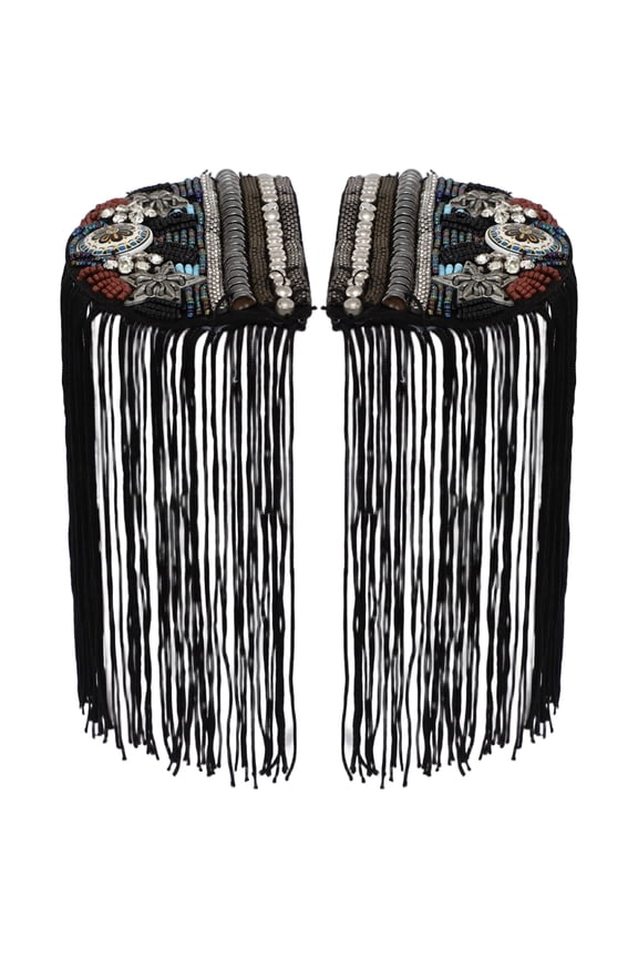 Adjustable Shoulder Chain Epaulet Crystal Mesh Design with Fringe Details Gothic Style Jewelry for Carnival Party Black C One Size